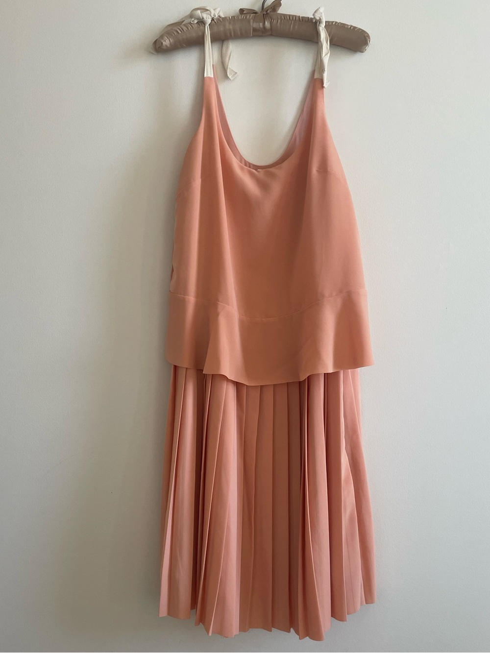 Paper London x Anthropologie Peach Pleated Drop Waste MIDI Dress